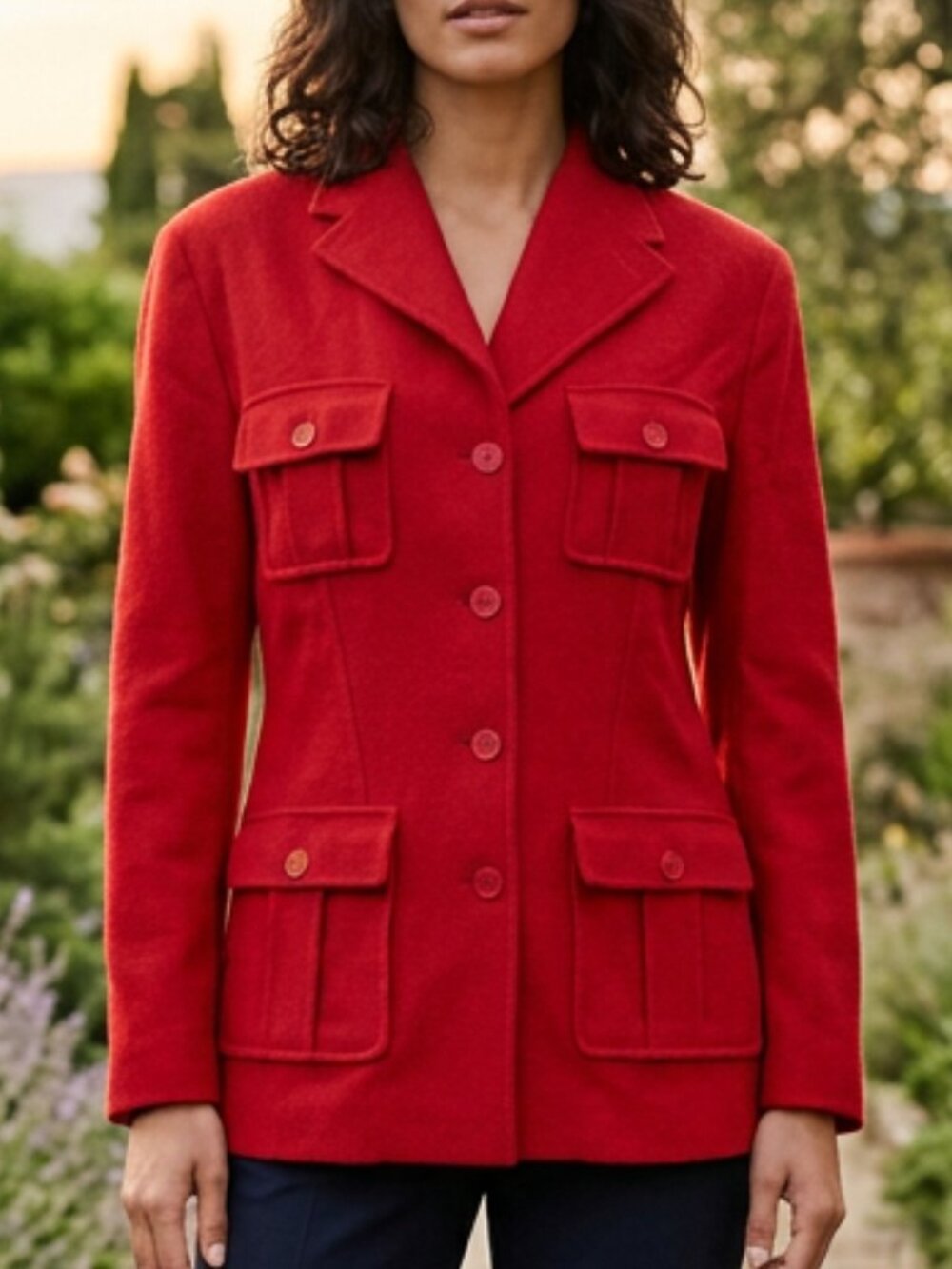 The Limited Red Wool Blend Safari Utility Military Style Jacket